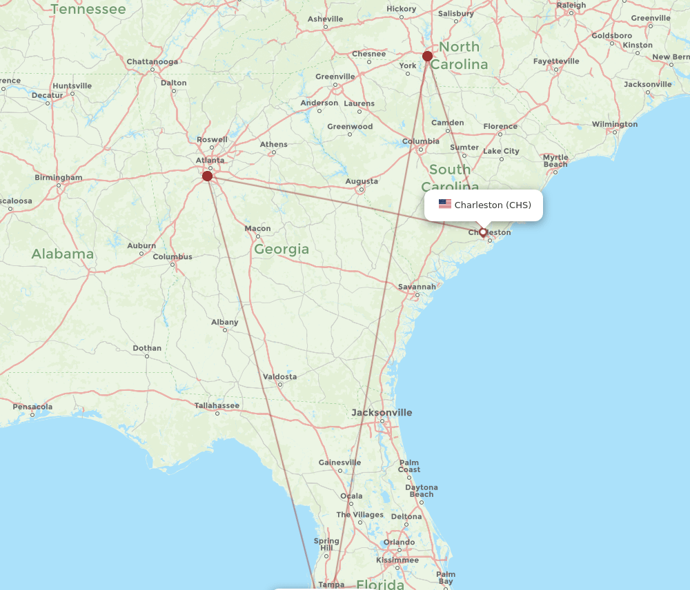 SRQ to CHS flights and routes map