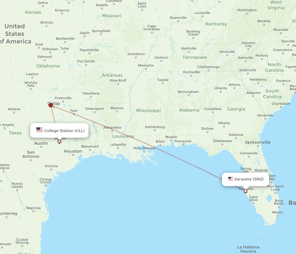 SRQ-CLL flight routes