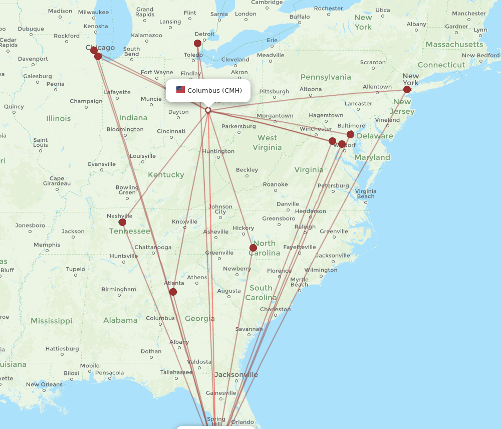 SRQ-CMH flight routes