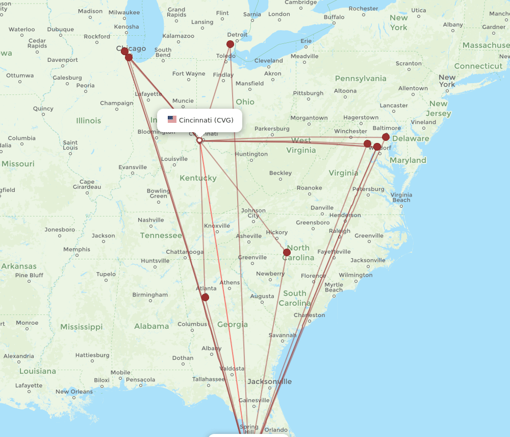 SRQ-CVG flight routes