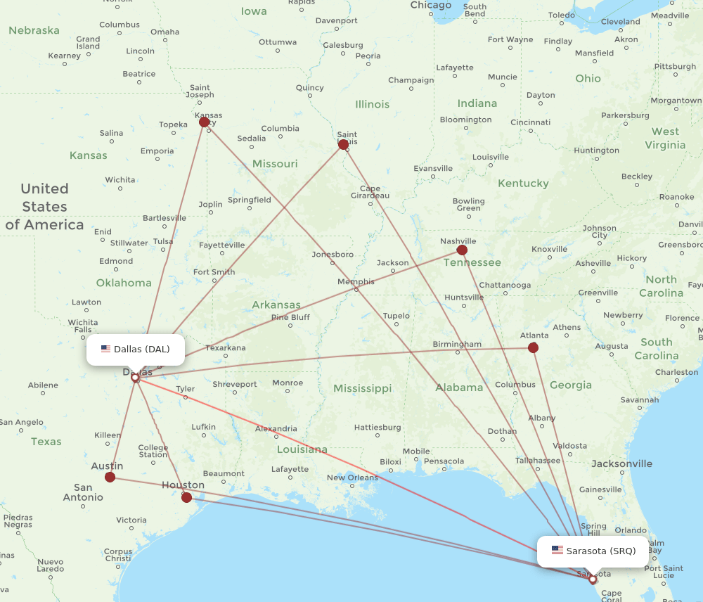 SRQ-DAL flight routes
