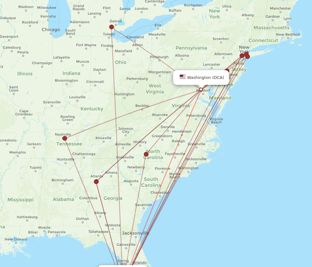 SRQ to DCA flights and routes map