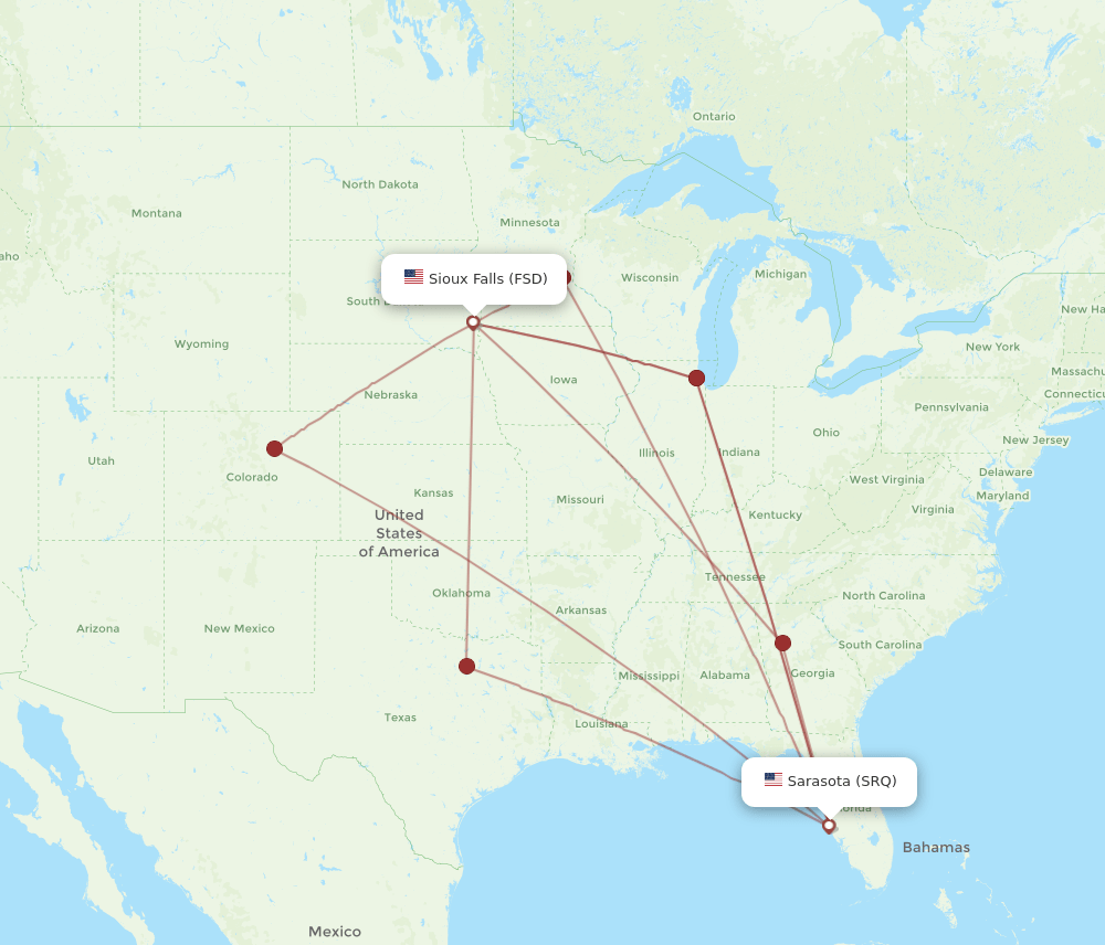SRQ to FSD flights and routes map