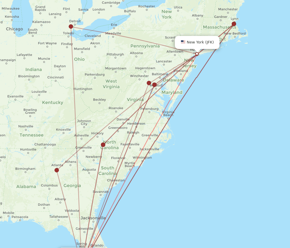 SRQ-JFK flight routes