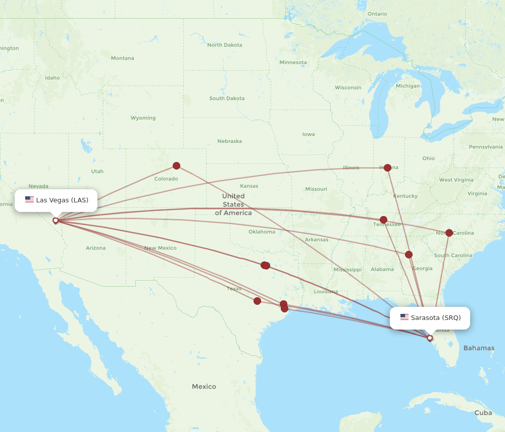 SRQ-LAS flight routes
