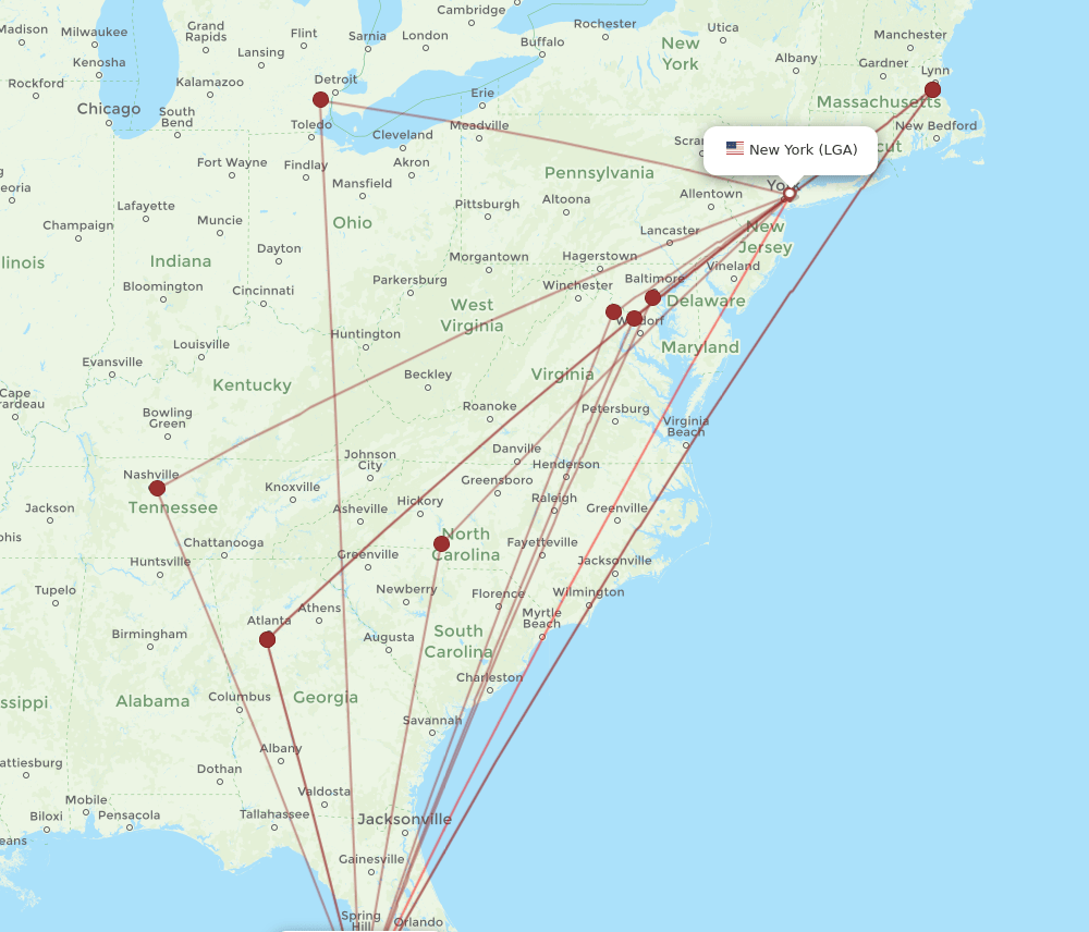 SRQ-LGA flight routes