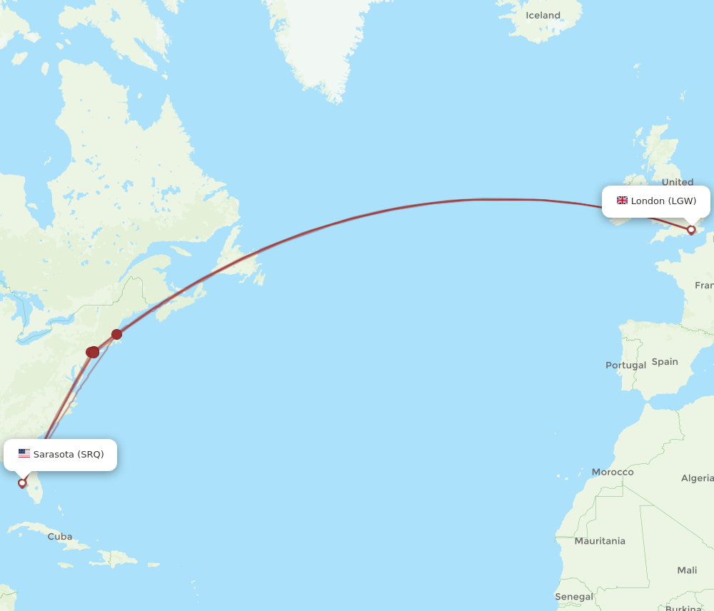 SRQ-LGW flight routes
