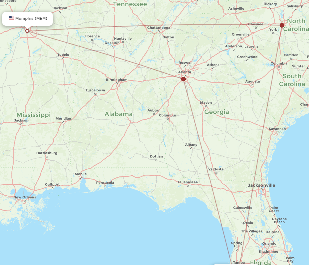 SRQ to MEM flights and routes map