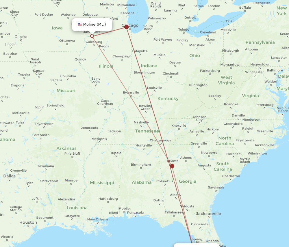 SRQ-MLI flight routes
