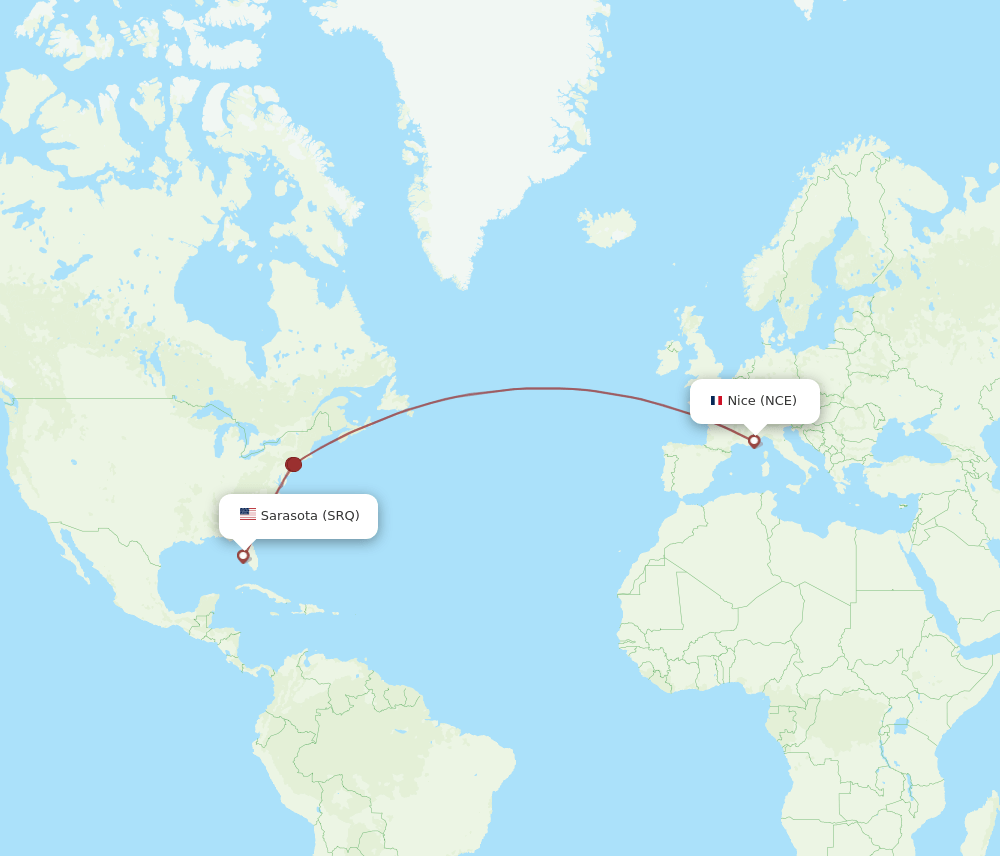 Nice - Sarasota route map and flight paths