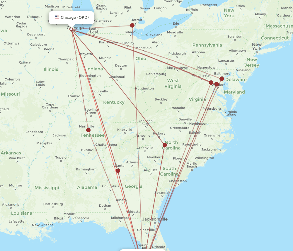SRQ-ORD flight routes