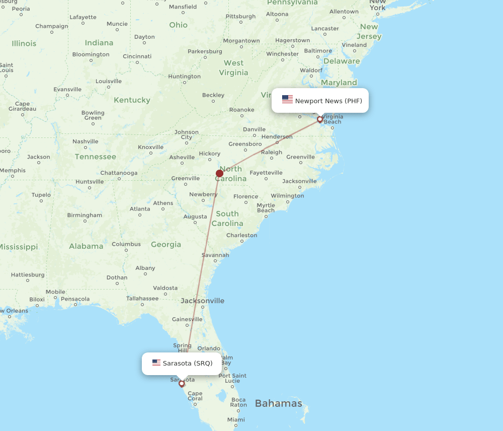 SRQ-PHF flight routes