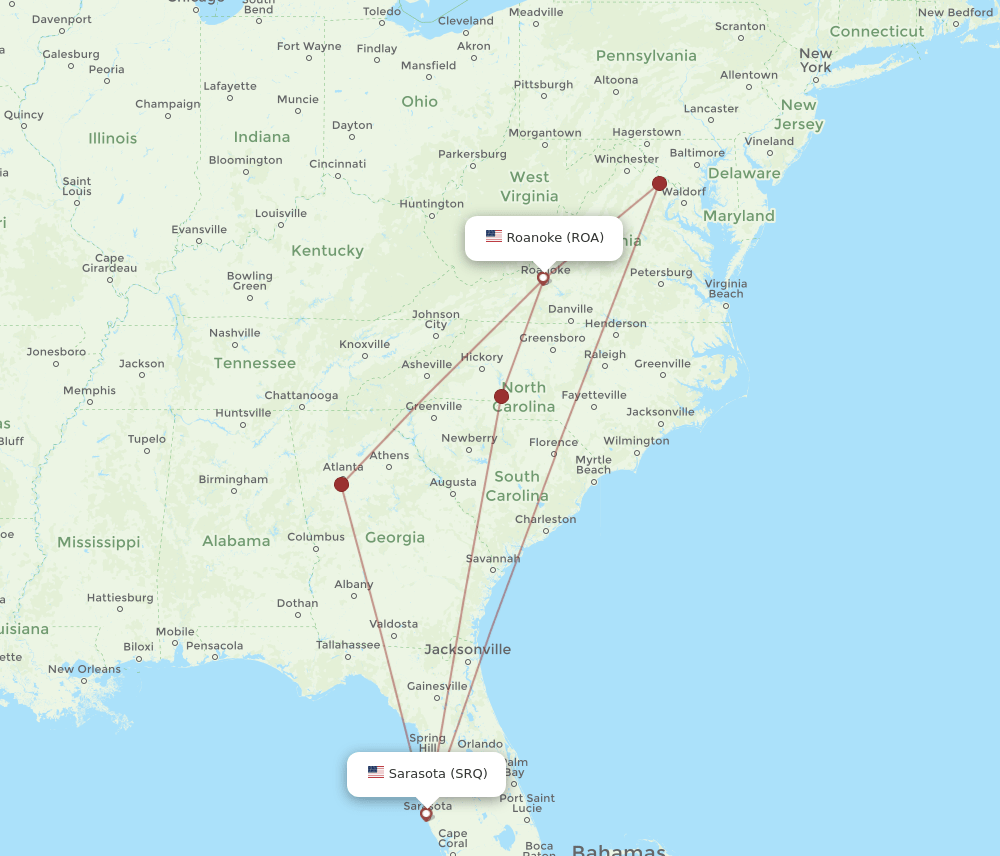 SRQ-ROA flight routes