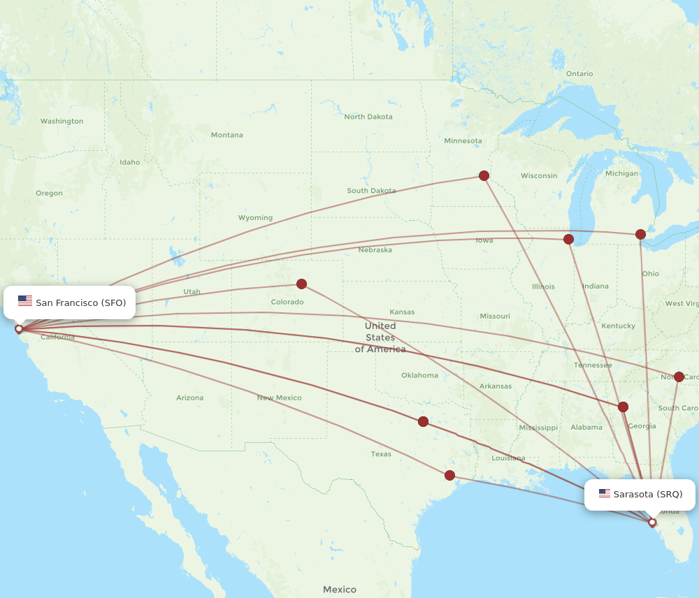 SRQ-SFO flight routes
