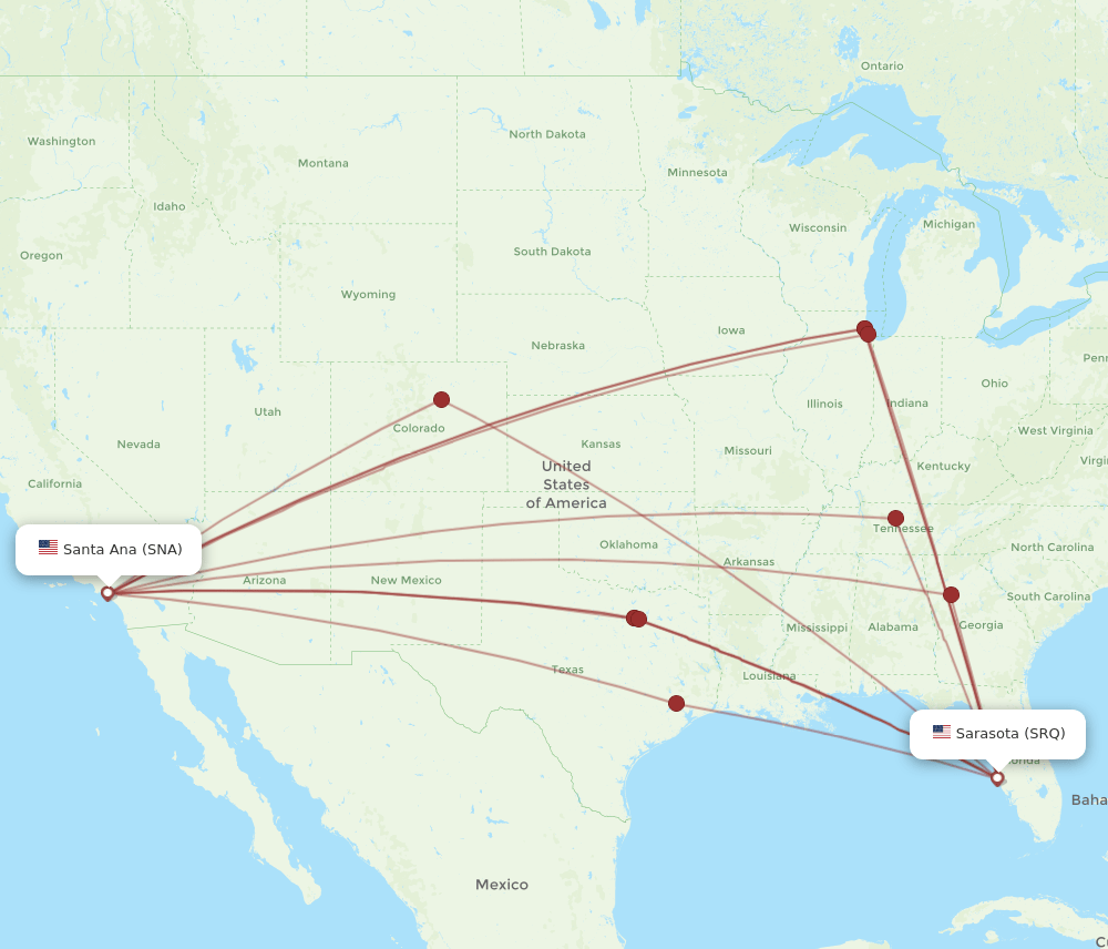 SRQ-SNA flight routes