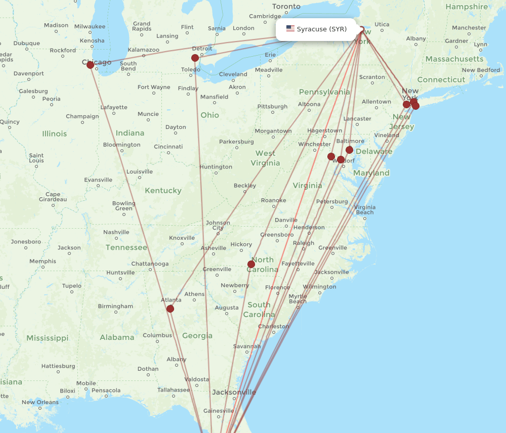 SRQ-SYR flight routes