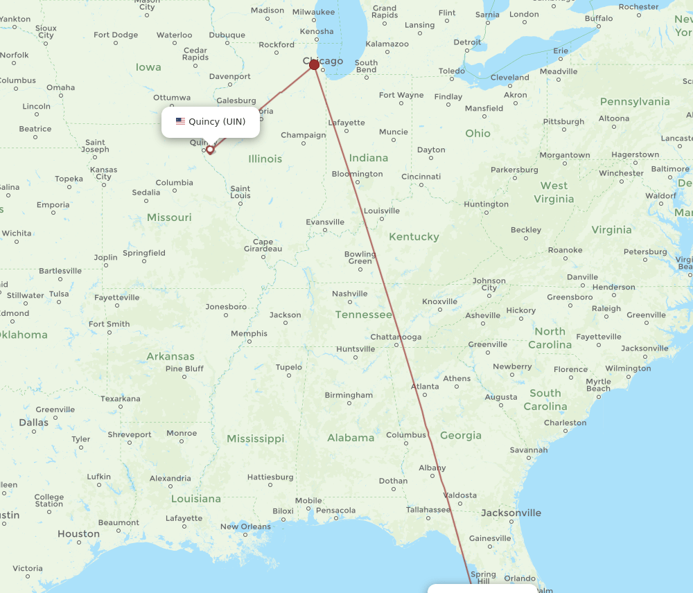 SRQ to UIN flights and routes map