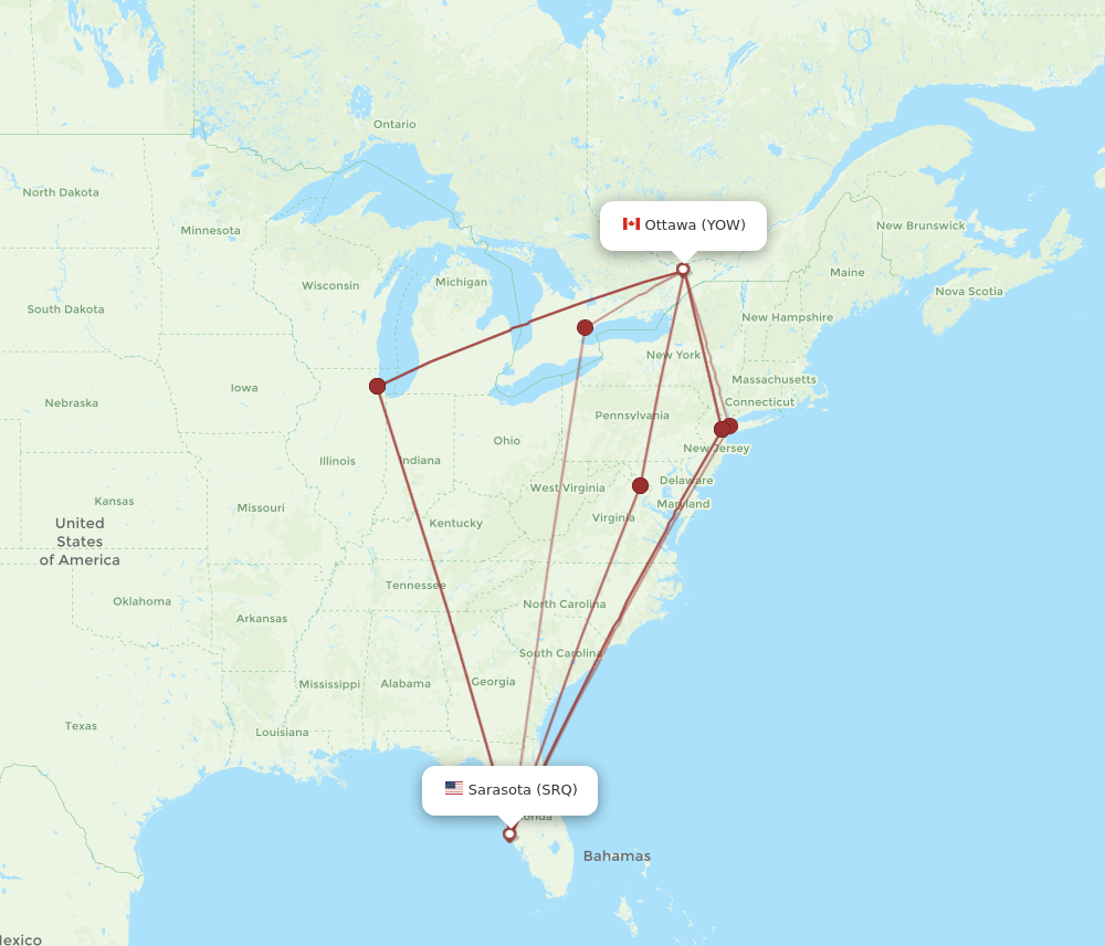 SRQ-YOW flight routes