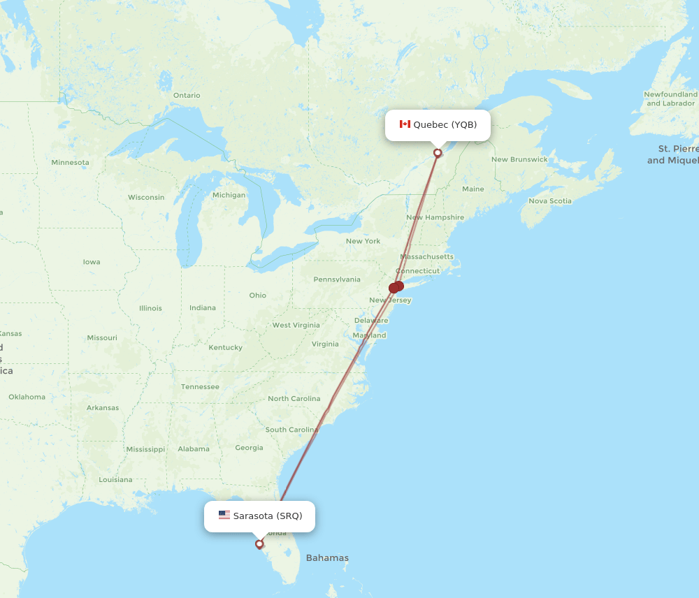 SRQ-YQB flight routes