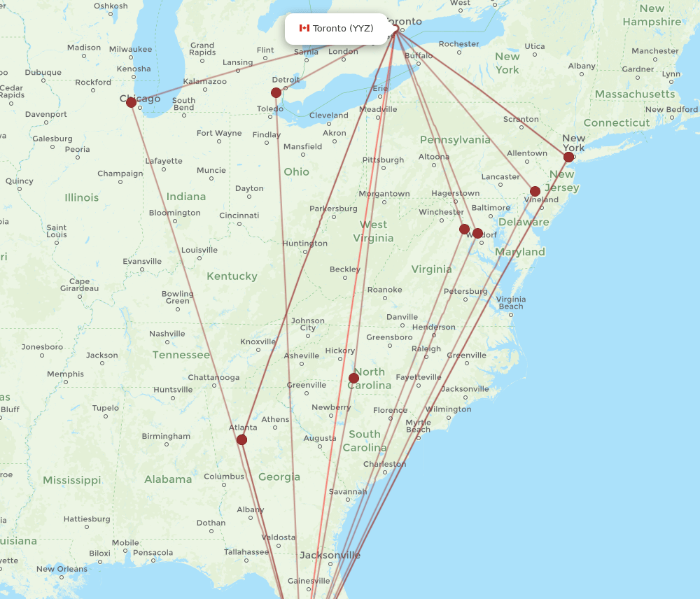 SRQ to YYZ flights and routes map