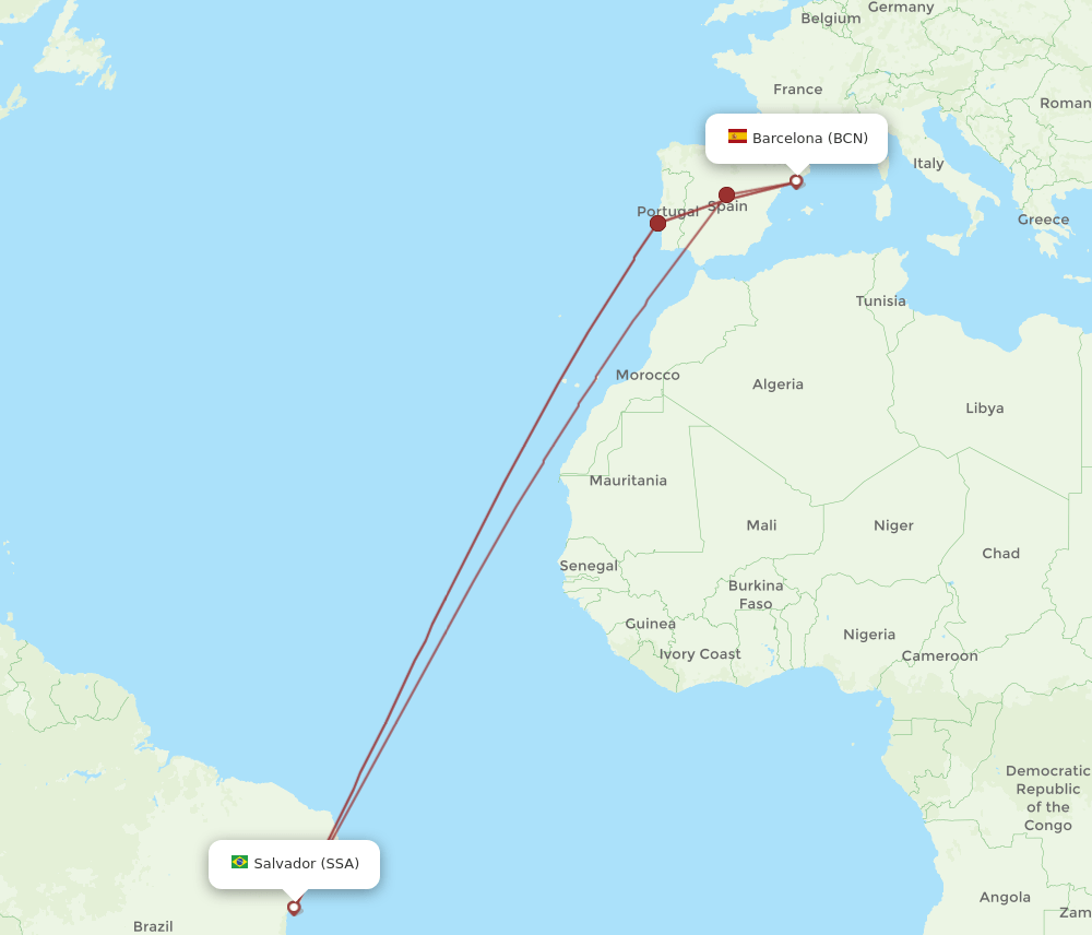 SSA-BCN flight routes
