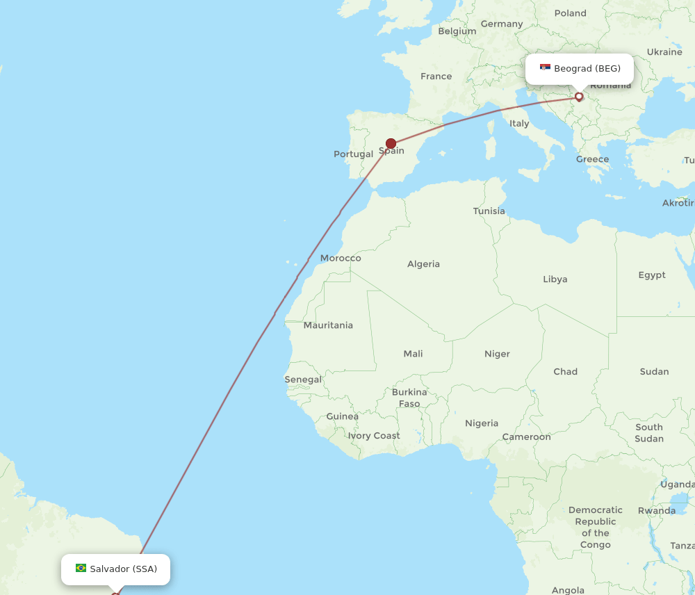SSA-BEG flight routes