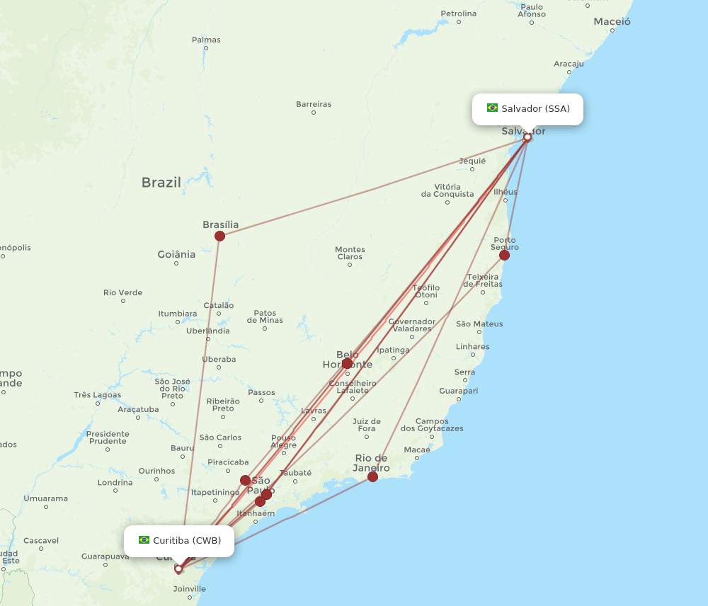 SSA to CWB flights and routes map
