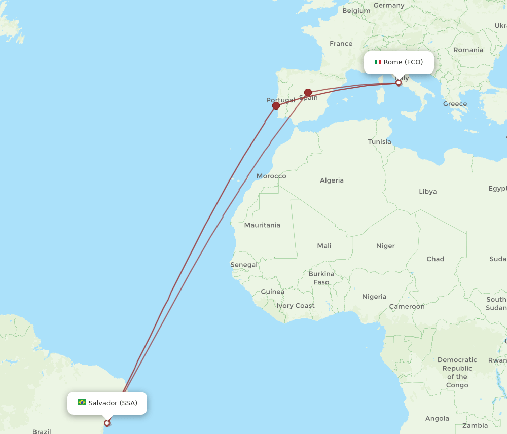 SSA-FCO flight routes