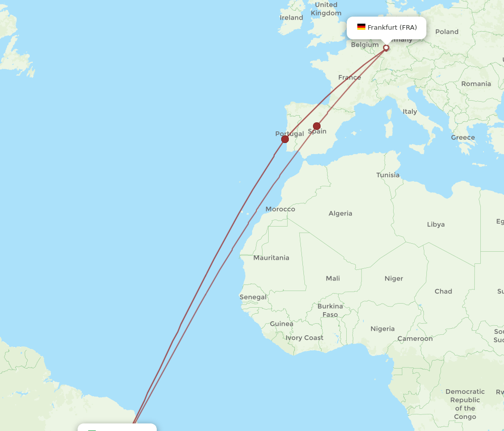 SSA-FRA flight routes