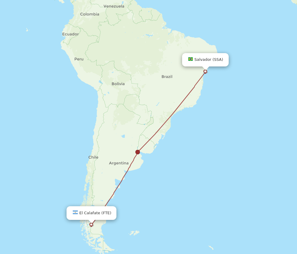 SSA to FTE flights and routes map