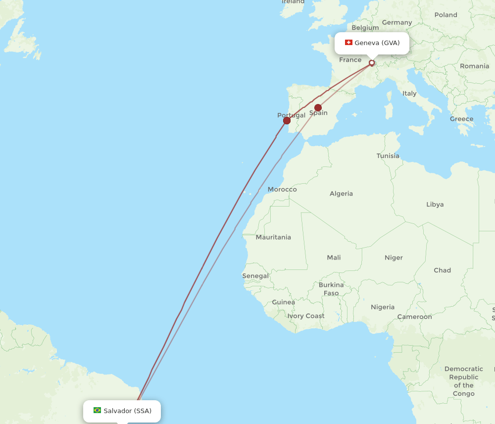 SSA-GVA flight routes