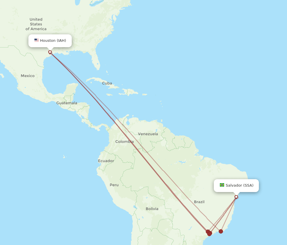 SSA to IAH flights and routes map