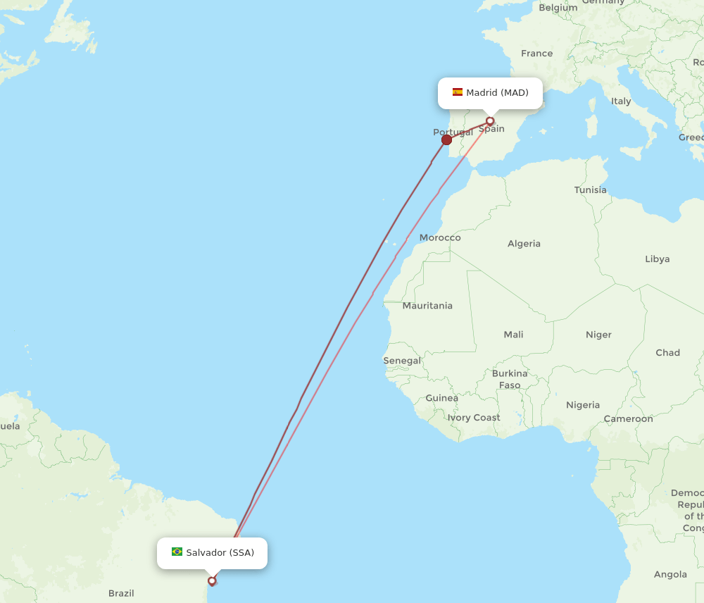 SSA to MAD flights and routes map
