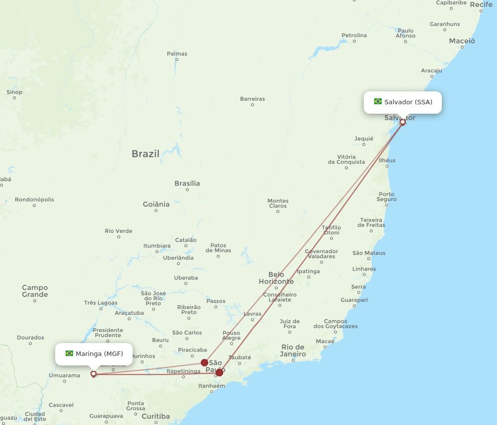 SSA to MGF flights and routes map
