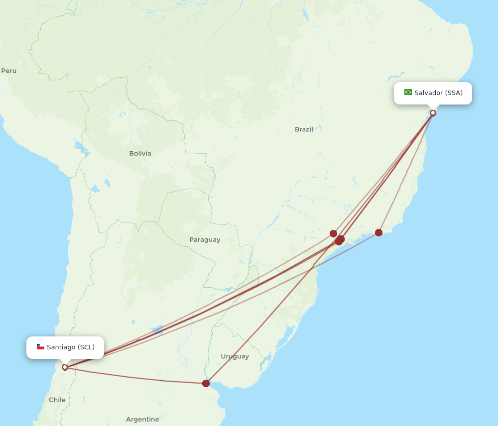 SSA to SCL flights and routes map