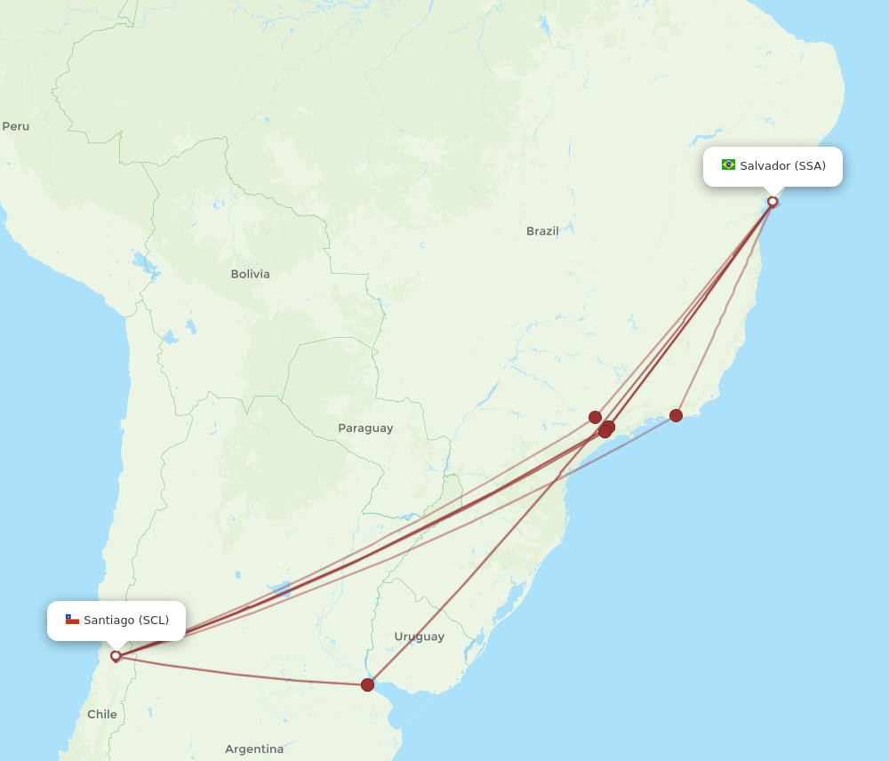 SSA to SCL flights and routes map