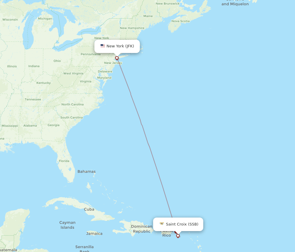 SSB to JFK flights and routes map