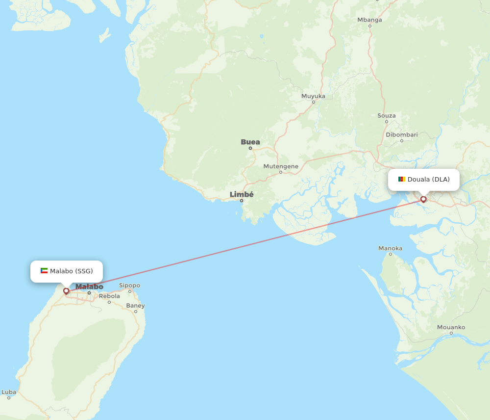Malabo - Douala route map and flight paths