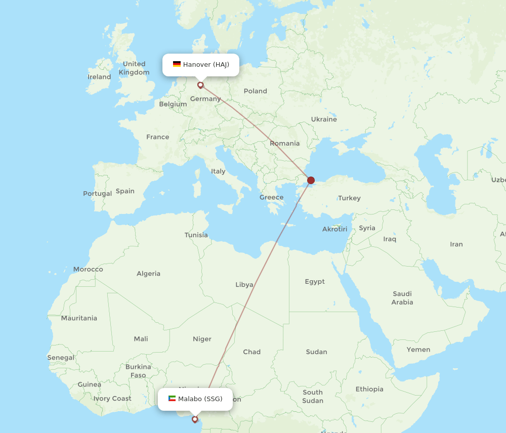 SSG to HAJ flights and routes map