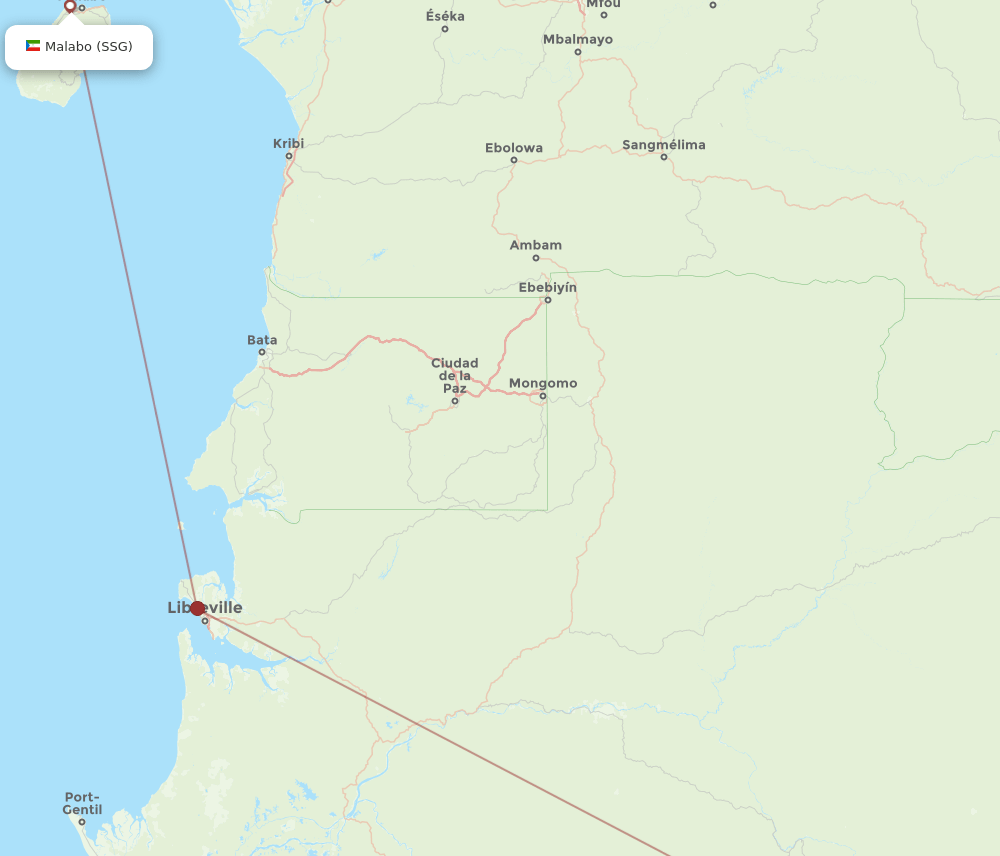 Franceville - Malabo route map and flight paths