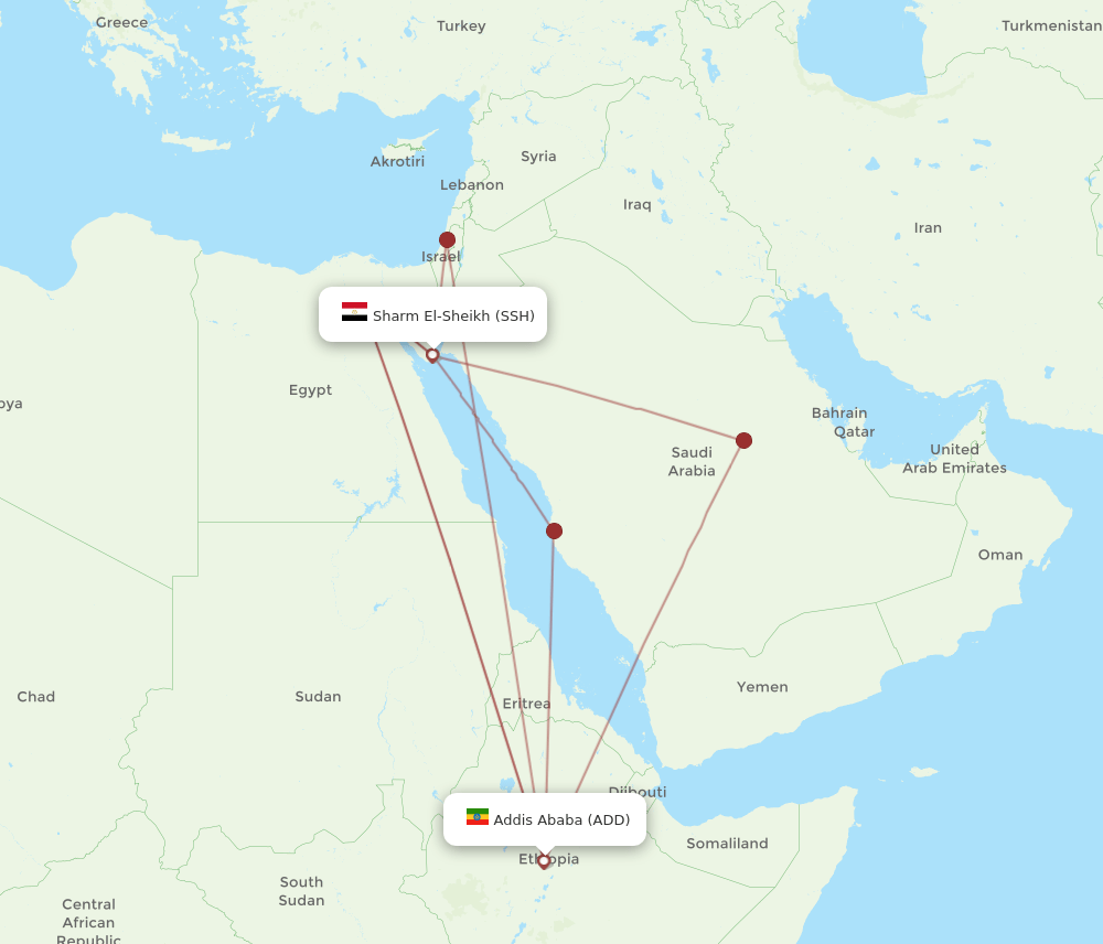SSH to ADD flights and routes map