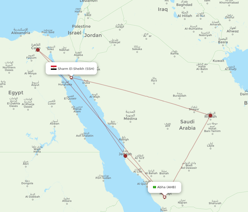 SSH to AHB flights and routes map