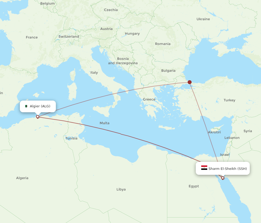 SSH to ALG flights and routes map
