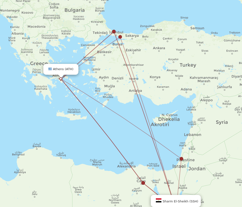 SSH to ATH flights and routes map