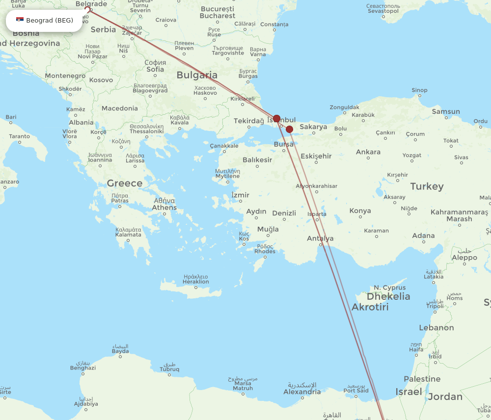 SSH to BEG flights and routes map
