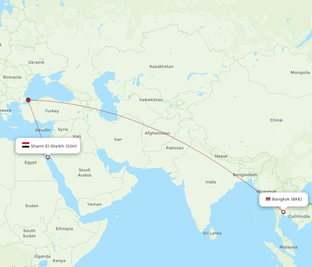 SSH to BKK flights and routes map