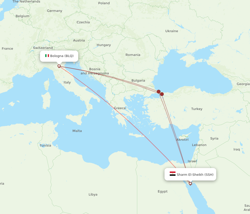 SSH to BLQ flights and routes map