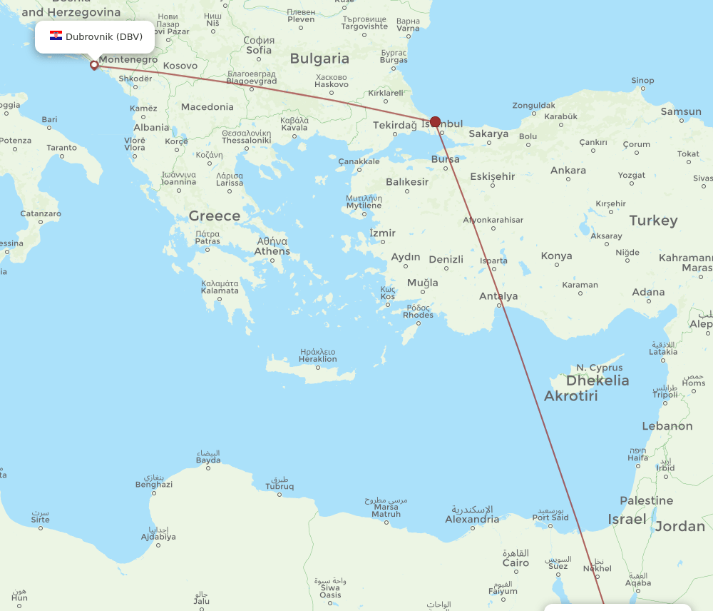 SSH to DBV flights and routes map