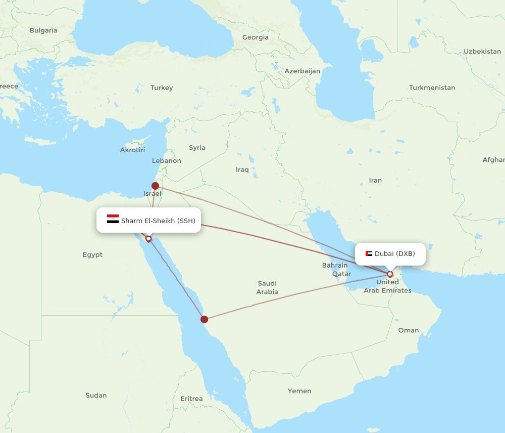 SSH to DXB flights and routes map
