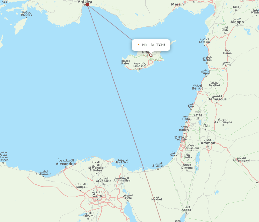 Ercan - Sharm el Sheikh route map and flight paths